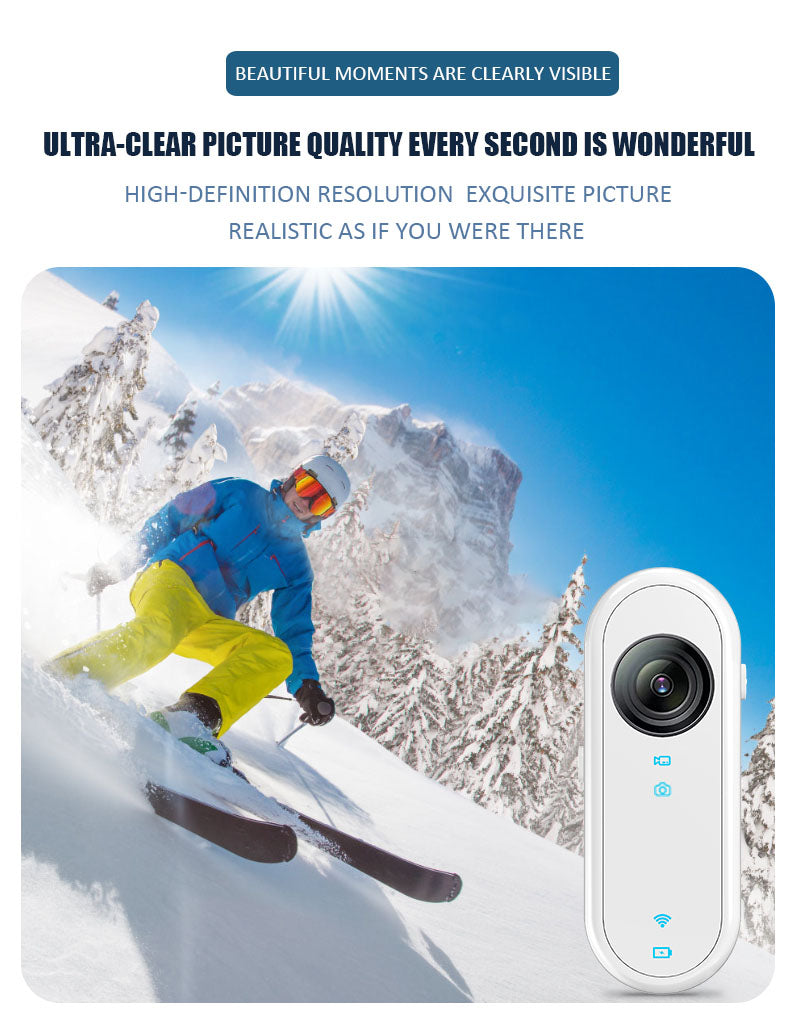 Mini body waterproof action camera 256GB black high-definition 1080p wide-angle wi-fi streaming wearable, using 10x CMOS for motion recording