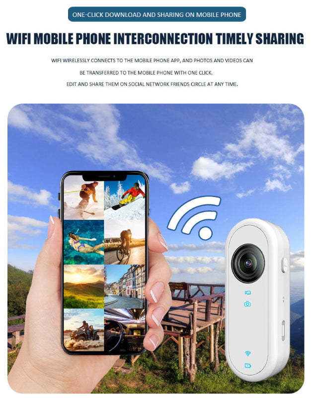 Mini body waterproof action camera 256GB black high-definition 1080p wide-angle wi-fi streaming wearable, using 10x CMOS for motion recording