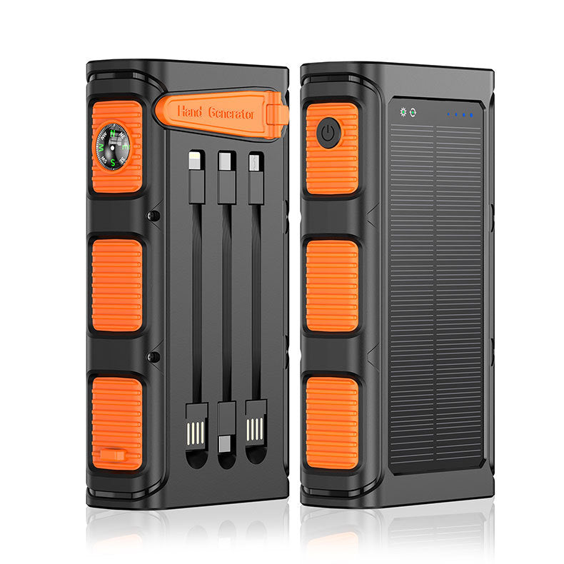 High capacity 20000 mAh outdoor solar cell pack, light function hand-crank power generation 10W & 20W output power