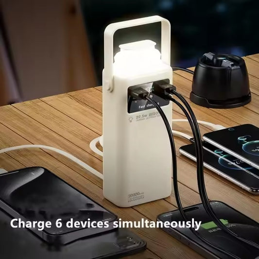 High capacity 30,000 mA outdoor portable power pack with 22.50w smart fast charging station sturdy camping lights