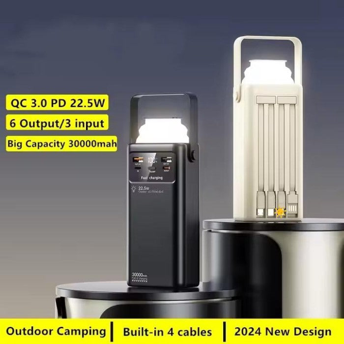 High capacity 30,000 mA outdoor portable power pack with 22.50w smart fast charging station sturdy camping lights